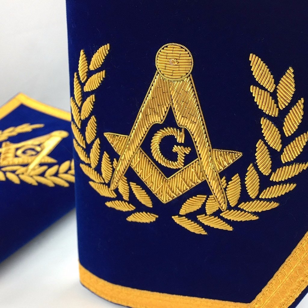 Master Mason Blue Lodge Cuff - Blue Hand Embroidered Square & Compass G - Bricks Masons
