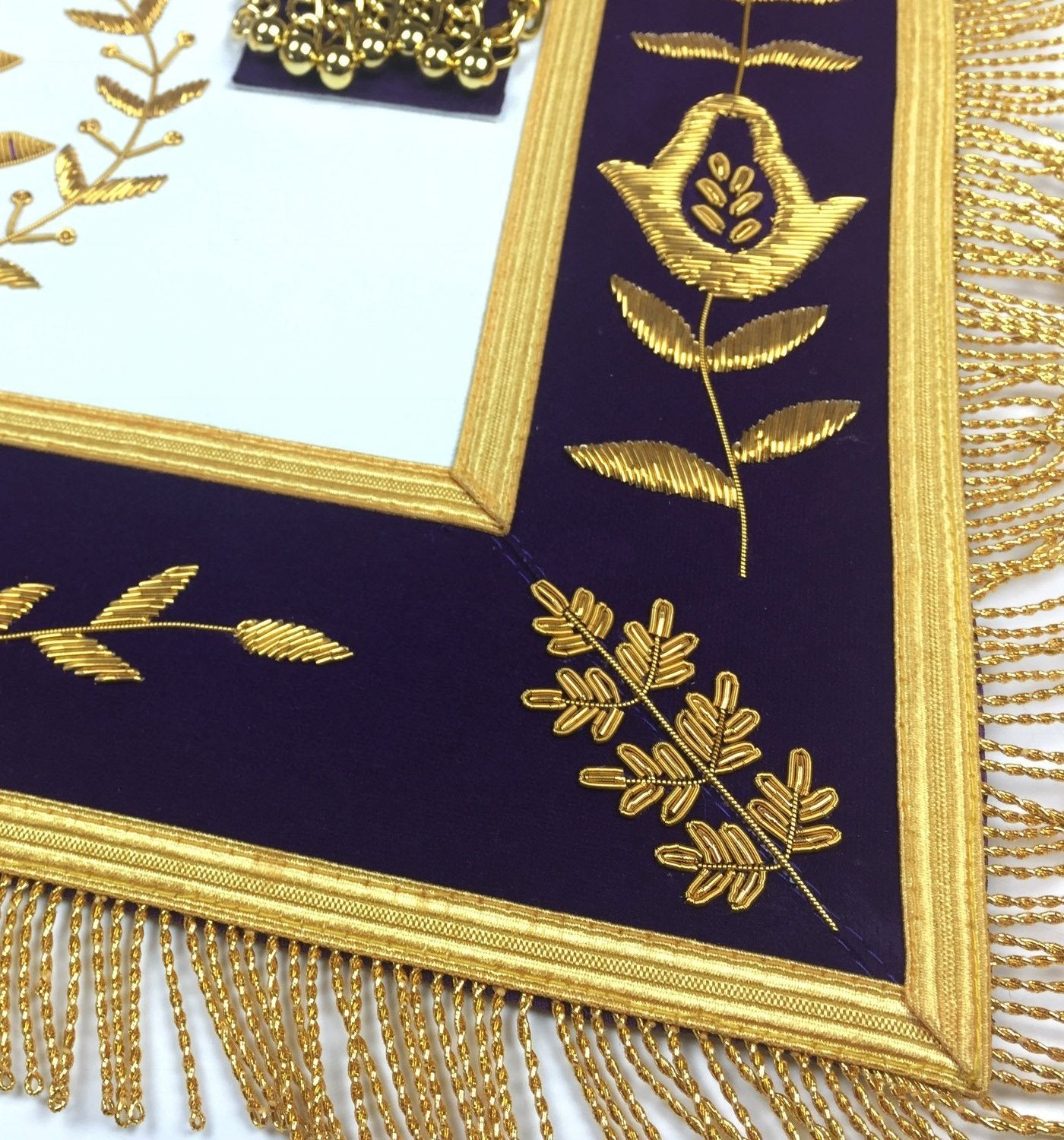 Past Master Blue Lodge Apron - Royal Purple Velvet with Gold Fringe - Bricks Masons