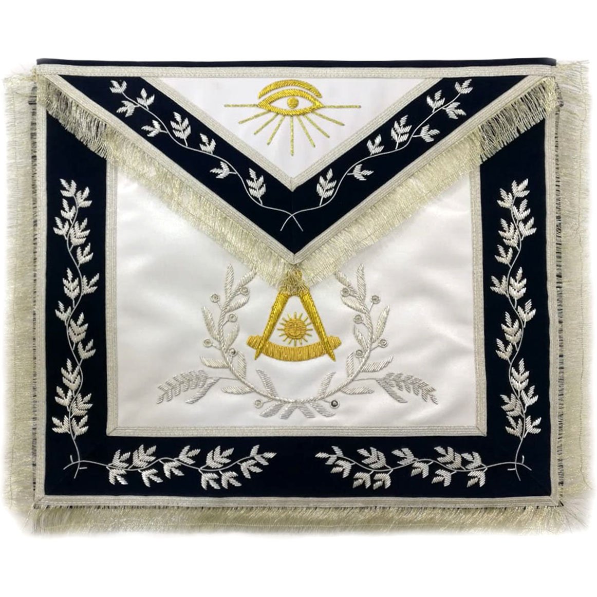 Masonic Past Master Apron Blue Hand Embroidered Silver Bullion - Bricks Masons