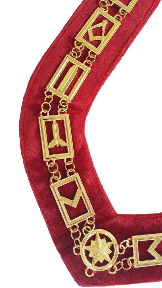 Blue Lodge Chain Collar - Gold Plated on Red Velvet - Bricks Masons