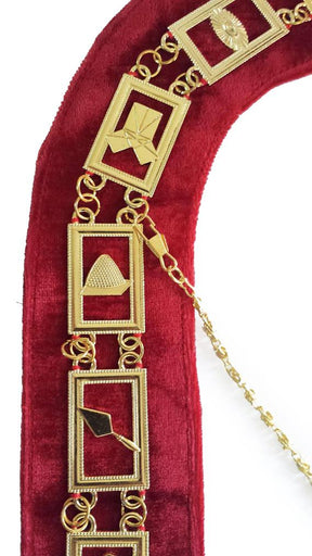 Blue Lodge Chain Collar - Gold Plated on Red Velvet - Bricks Masons