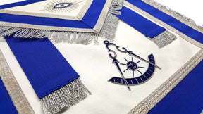 Past Master Blue Lodge Apron - Blue with Tabs & Silver Fringe - Bricks Masons