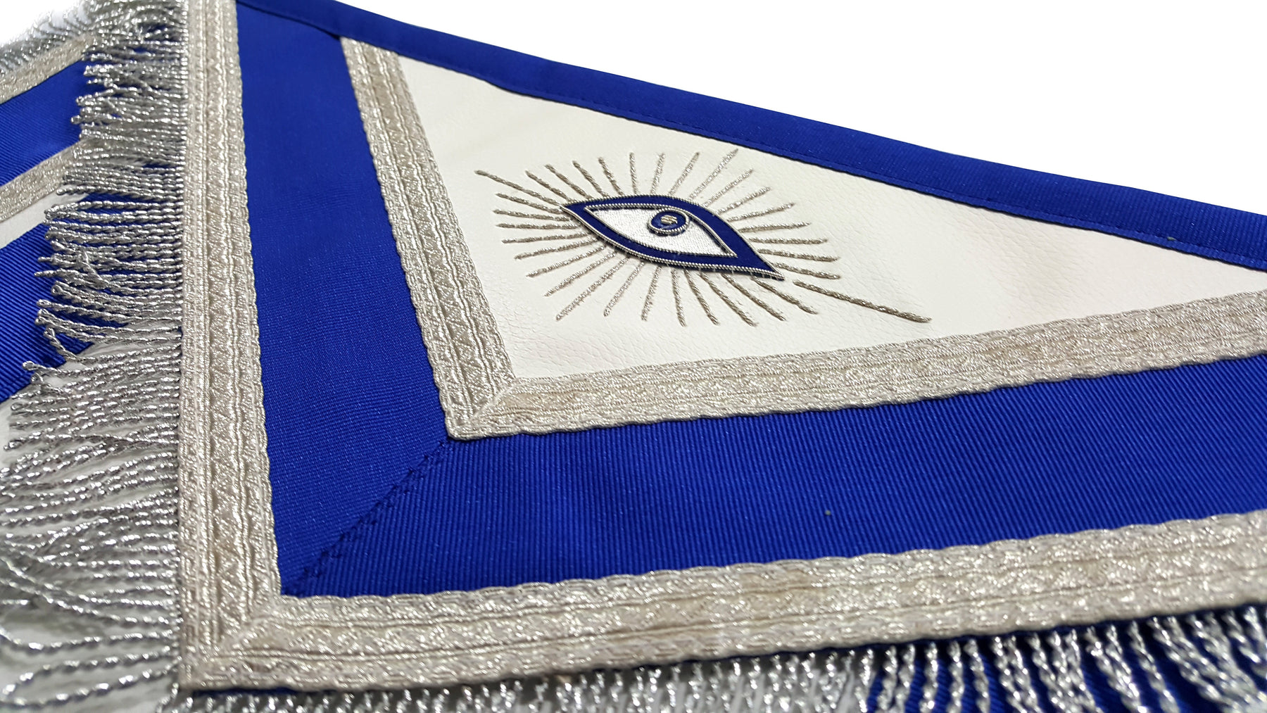 Past Master Blue Lodge Apron - Blue with Tabs & Silver Fringe - Bricks Masons