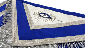 Past Master Blue Lodge Apron - Blue with Tabs & Silver Fringe - Bricks Masons