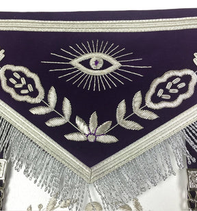 Past Master Blue Lodge Apron - Royal Purple Velvet Hand Embroidery - Bricks Masons