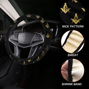 Master Mason Blue Lodge Steering Wheel Cover - White & Gold - Bricks Masons