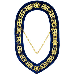 Past Master Blue Lodge Chain Collar - Blue Backing with Gold Rhinestone - Bricks Masons
