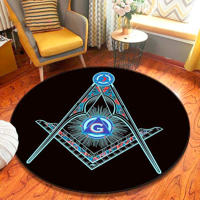 Master Mason Blue Lodge Rug - Square and Compass G Round - Bricks Masons