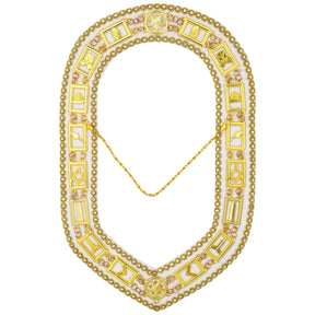 Blue Lodge Chain Collar - Gold Plated With Rhinestones On White Velvet - Bricks Masons