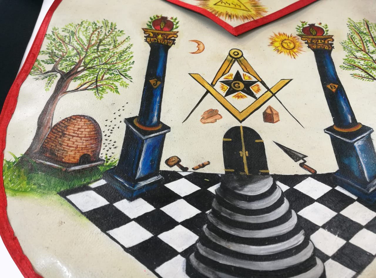 The Two Pillars of Jachin and Boaz Hand-Painted Masonic Lambskin Apron - Bricks Masons