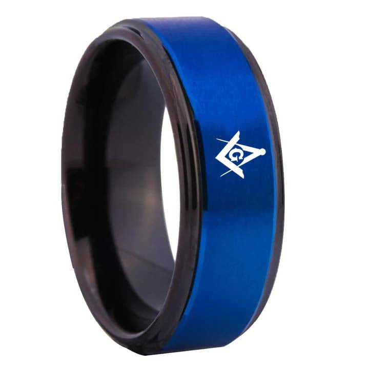 Master Mason Blue Lodge Ring - Blue Tungsten - Bricks Masons