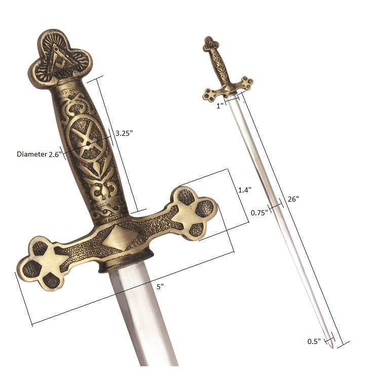 Masonic Ceremonial Sword Square Compass Cross Swords + Free Case - Bricks Masons