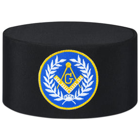 Master Mason Blue Lodge Crown Cap - Black With Blue Emblem & Wreath - Bricks Masons