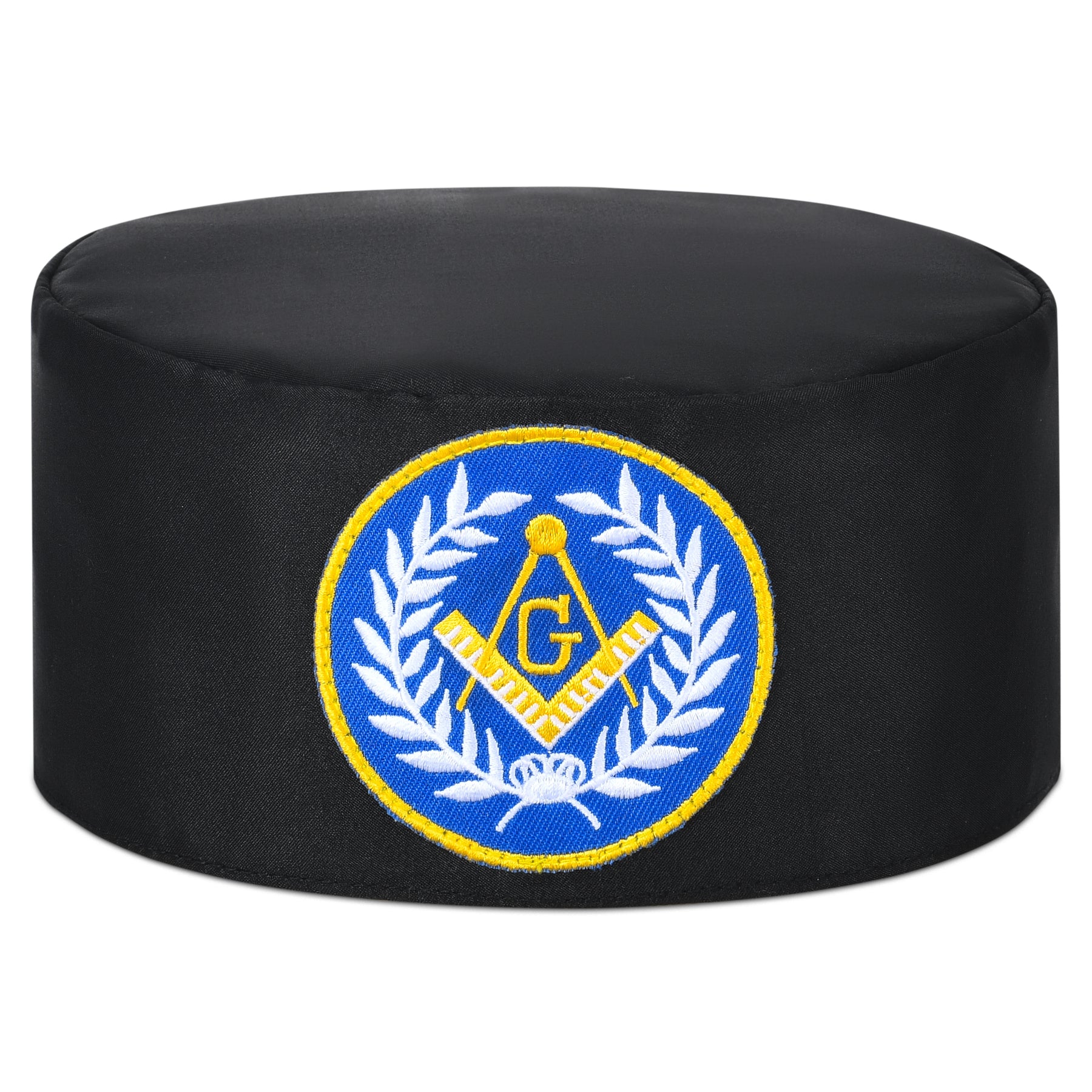Master Mason Blue Lodge Crown Cap - Black With Blue Emblem & Wreath - Bricks Masons