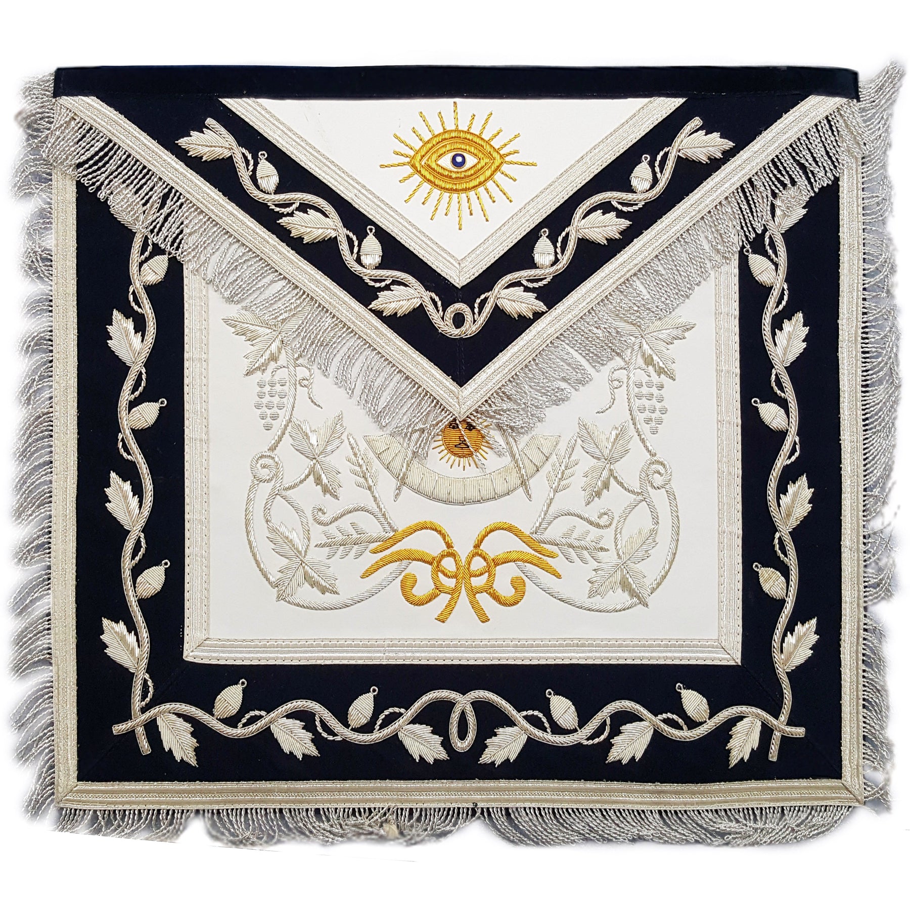 Past Master Blue Lodge Apron - Silver & Gold Hand Embroidery - Bricks Masons