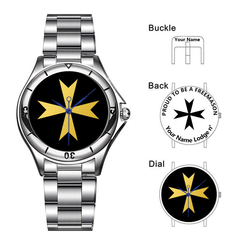 Order Of Malta Commandery Wristwatch - Stainless Steel - Bricks Masons