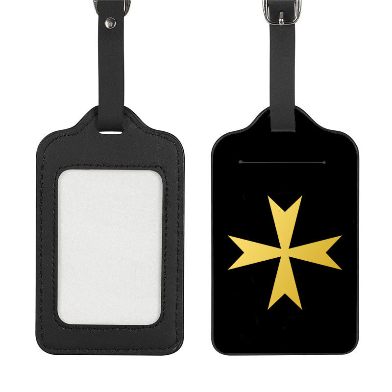 Order Of Malta Commandery Luggage Tag - Black Leather - Bricks Masons