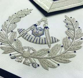 Past Master Blue Lodge Apron - Silver Handmade Embroidery - Bricks Masons