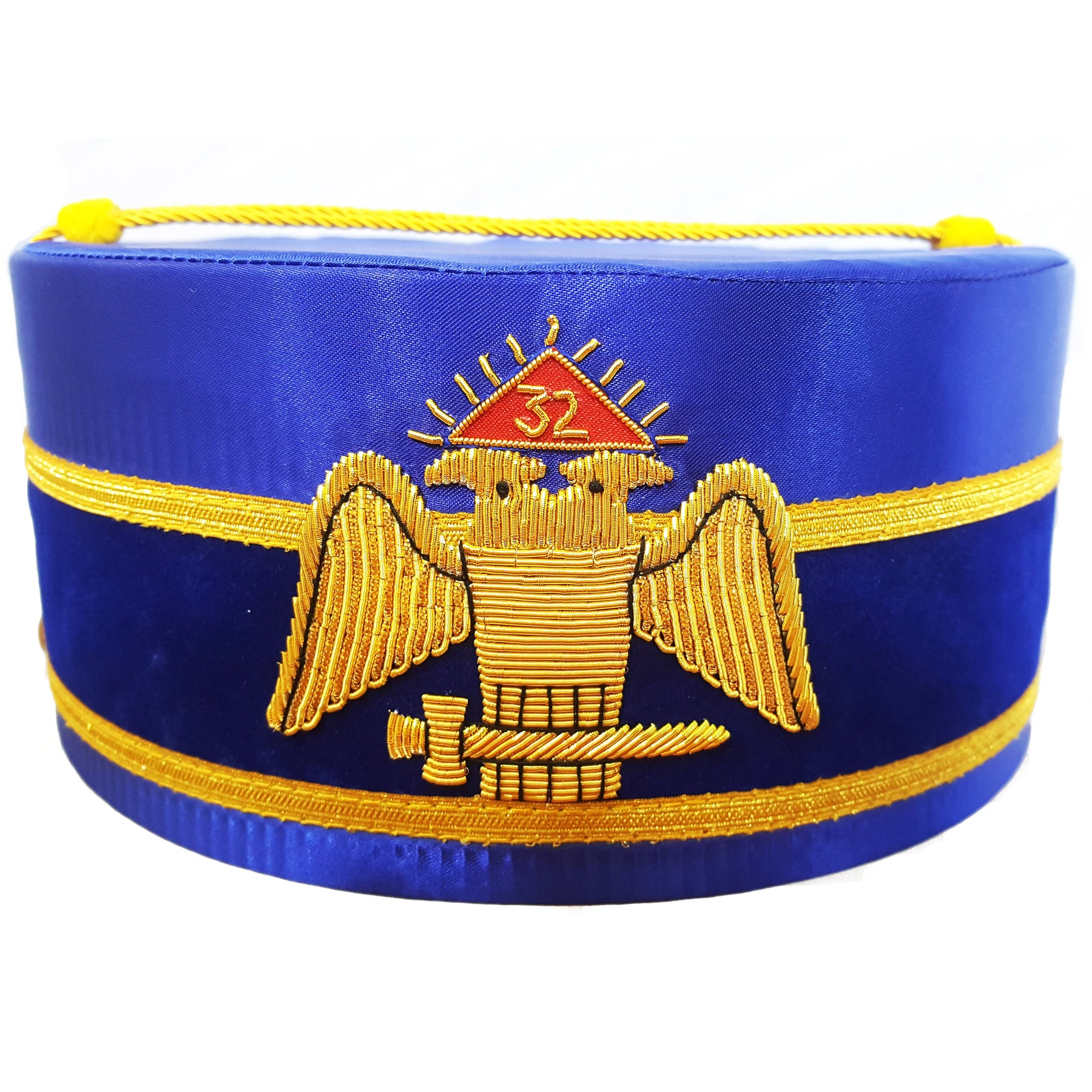 32nd Degree Scottish Rite Crown Cap - Wings Down Blue Handmade Embroidery - Bricks Masons