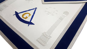 Master Mason Blue Lodge Apron - Sun, Moon & Pillars Hand Embroidery - Bricks Masons