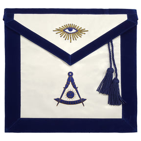 Past Master Blue Lodge California Regulation Apron - Blue with Bullion Hand Embroidery - Bricks Masons