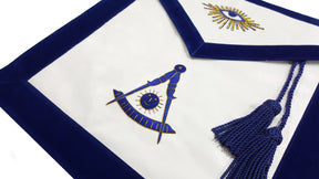 Past Master Blue Lodge California Regulation Apron - Blue with Bullion Hand Embroidery - Bricks Masons