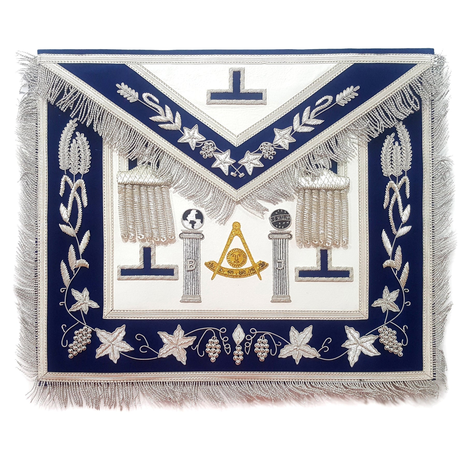 Past Master Blue Lodge California Regulation Apron - Gold & Silver - Bricks Masons