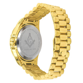 Golden Masonic Iced Out Metallic Watch - Bricks Masons