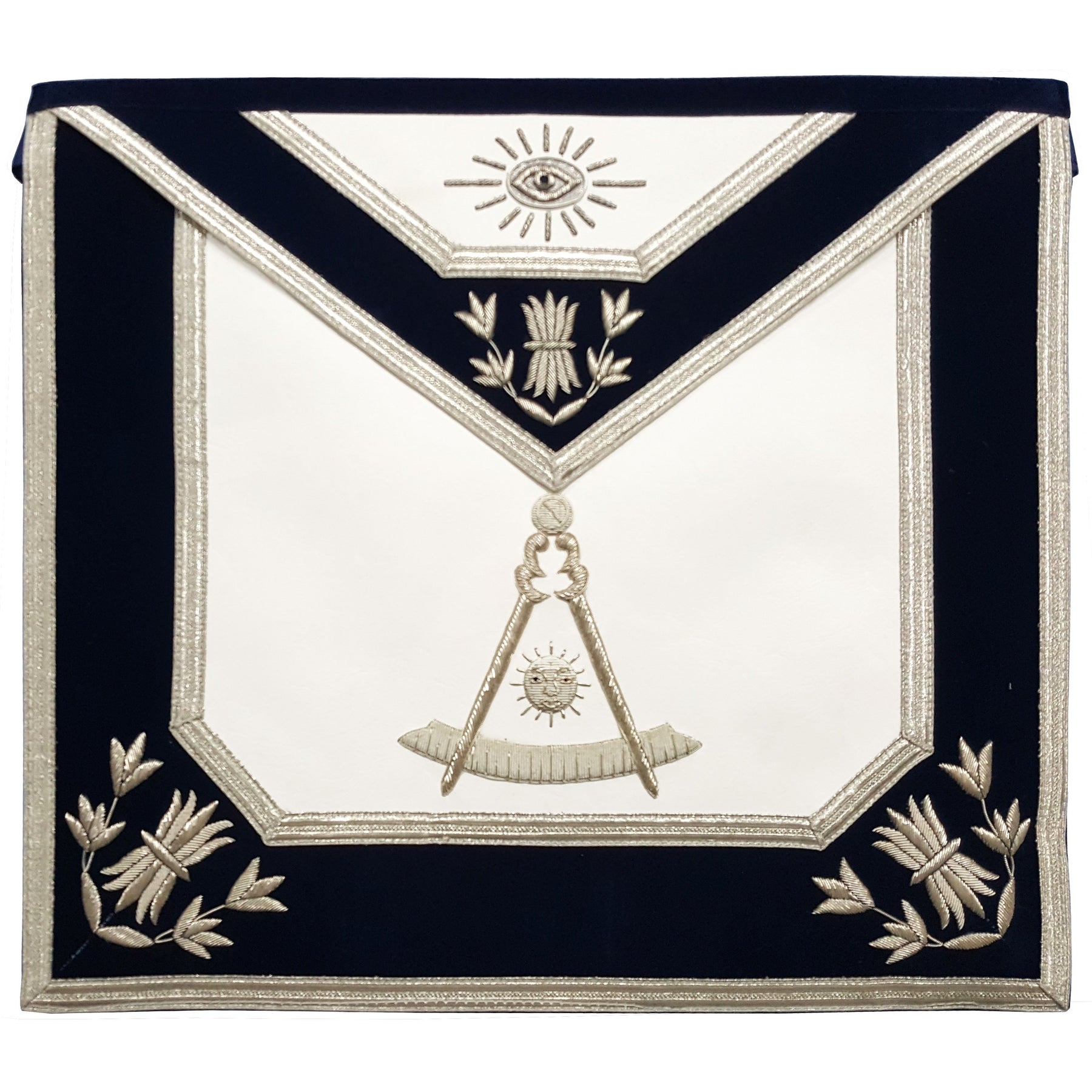 Past Master Blue Lodge Apron - Silver Bullion Hand Embroidered - Bricks Masons