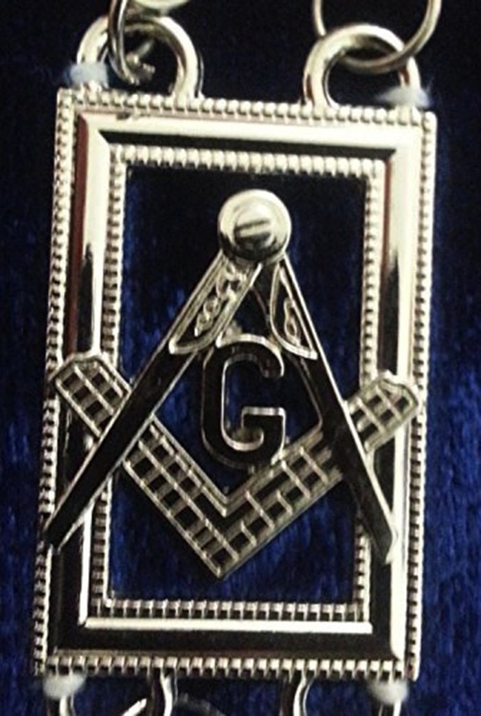 Masonic Master Mason "G" Chain Collar - Gold/Silver on Blue + Free Case - Bricks Masons