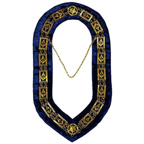 Master Mason Blue Lodge Chain Collar - Gold Plated Square & Compass G - Bricks Masons