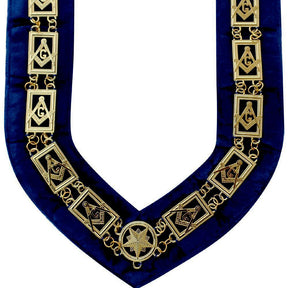 Master Mason Blue Lodge Chain Collar - Gold Plated Square & Compass G - Bricks Masons