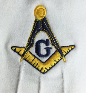 Master Mason Blue Lodge Glove - Yellow and Blue Square & Compass G - Bricks Masons