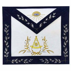 Past Master Blue Lodge Apron - Bullion Gold & Silver Hand Embroidery - Bricks Masons
