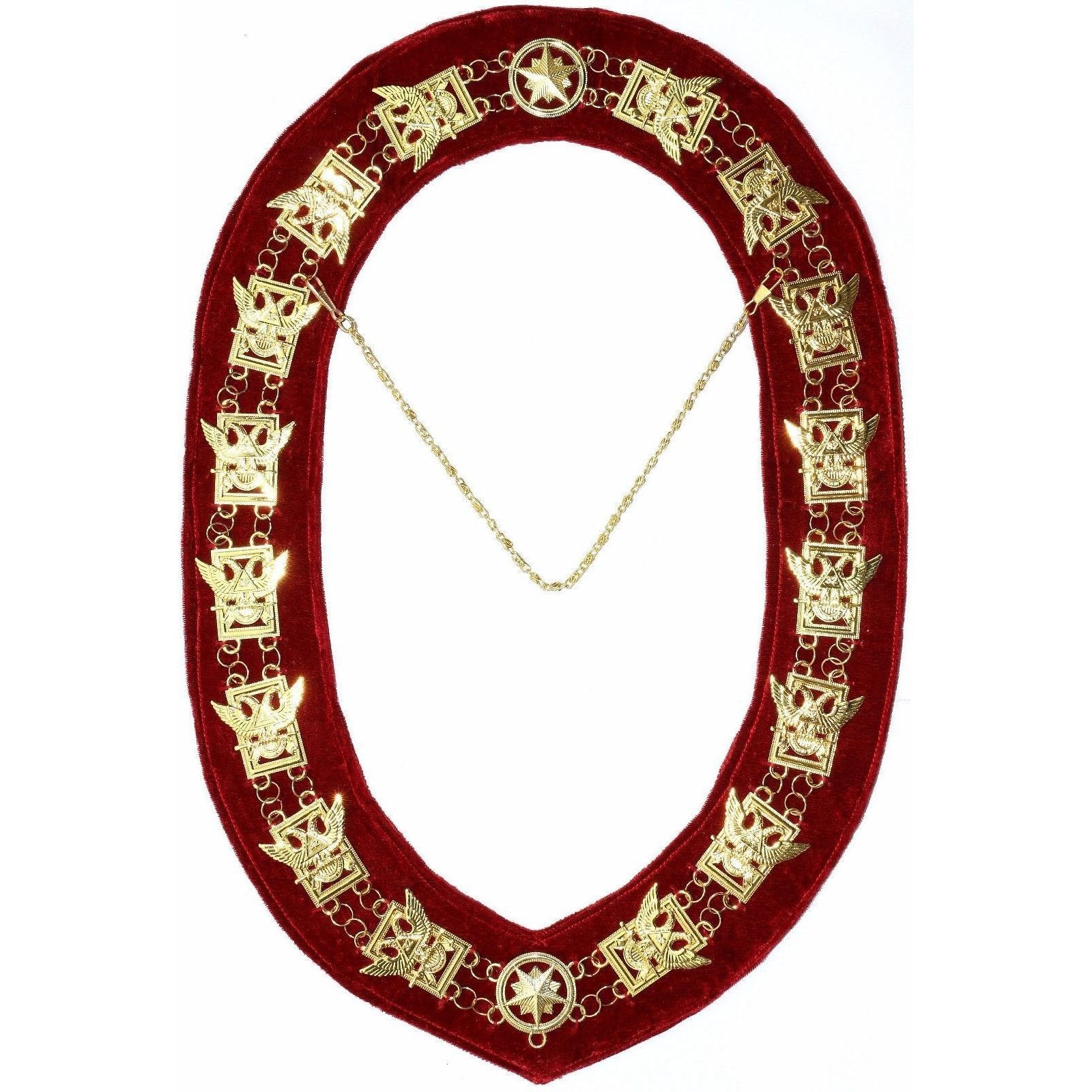 32nd Degree Scottish Rite Chain Collar - Wings Up Gold Plated - Bricks Masons