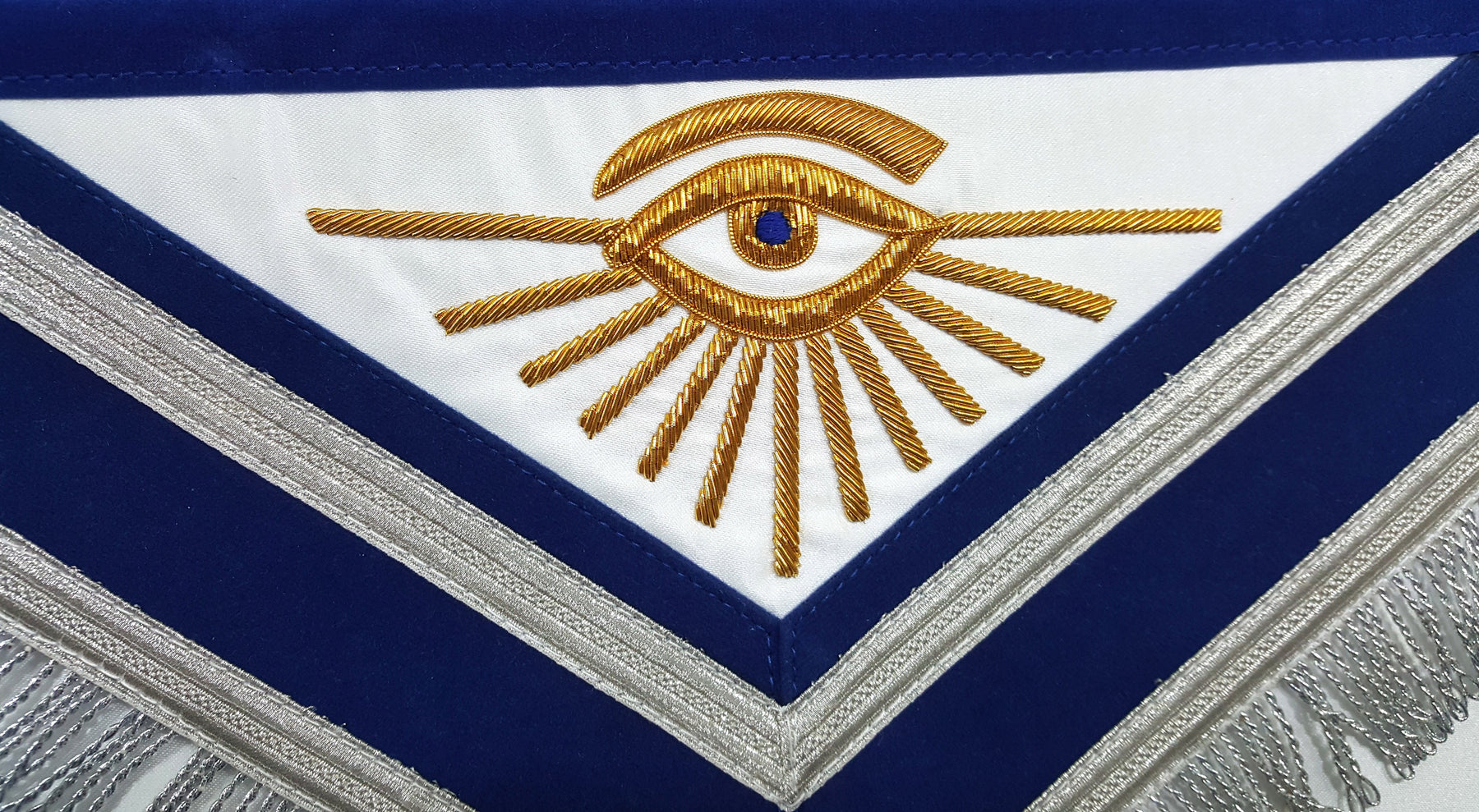 Past Master Blue Lodge Apron - Gold Hand Embroidered with Silver Fringe - Bricks Masons