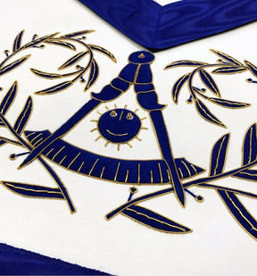 Past Master Blue Lodge Apron - Bullion Blue & Gold Hand Embroidery - Bricks Masons