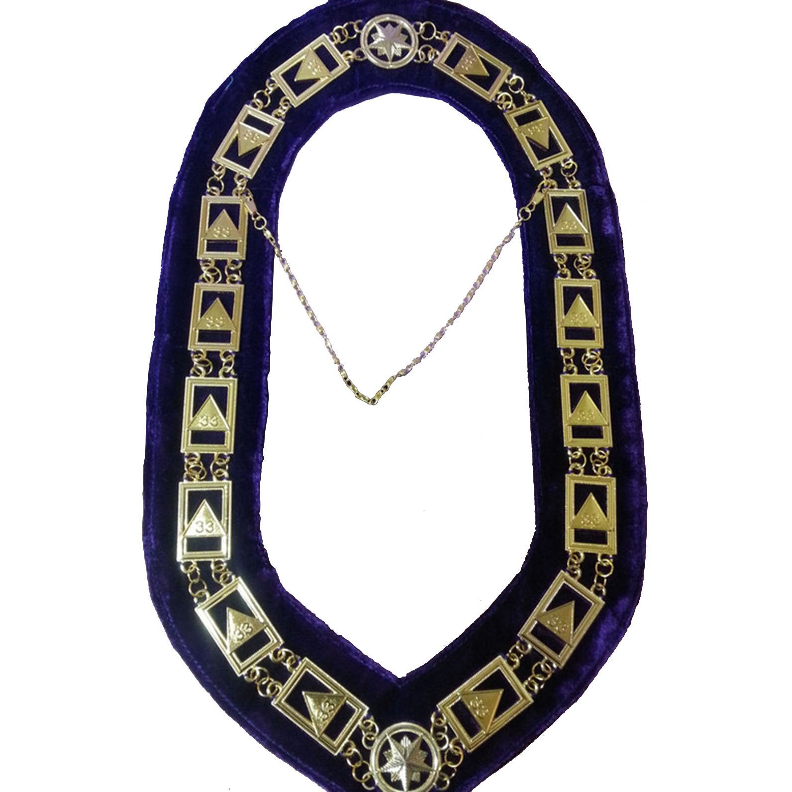 33rd Degree Scottish Rite Chain Collar - Gold Plated on Purple Velvet - Bricks Masons