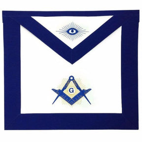 Master Mason Blue Lodge Apron - White & Navy Blue Machine Embroidery - Bricks Masons