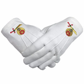 Shriners Glove - White Cotton Machine Embroidered Emblem - Bricks Masons