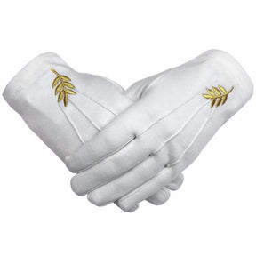 Glove - White Cotton with Golden Acacia Leaf - Bricks Masons