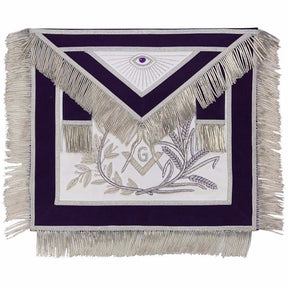 Master Mason Blue Lodge Apron - Purple Velvet with Silver Fringe Hand Embroidered - Bricks Masons