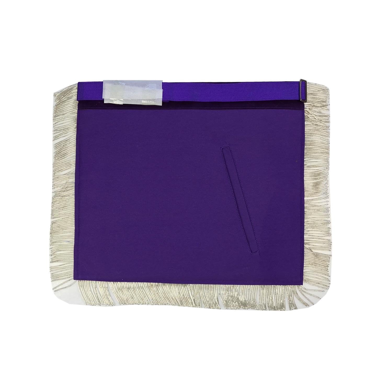 Master Mason Blue Lodge Apron - Purple Velvet with Silver Fringe Hand Embroidered - Bricks Masons