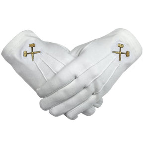 Masonic Crossed Trowels Machine Embroidery White Cotton Gloves - Bricks Masons