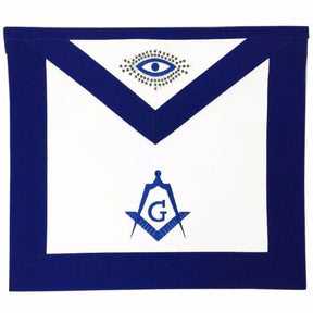 Master Mason Blue Lodge Apron - White & Navy Blue Ribbon - Bricks Masons