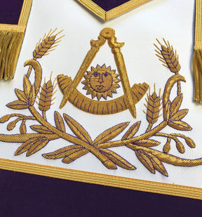 Past Master Blue Lodge Apron - Blue Velvet with Gold Hand Embroidered - Bricks Masons