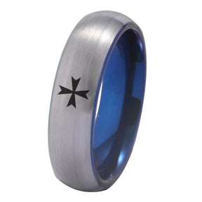Order of Malta Commandery  Ring - Silver With Blue Tungsten - Bricks Masons