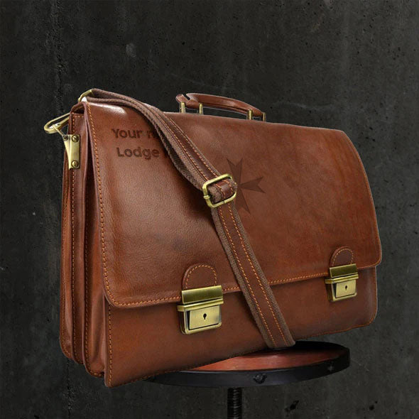 Order Of Malta Briefcase - Genuine Brown Leather - Bricks Masons