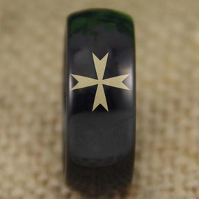Order of Malta Commandery Ring - Black Dome Tungsten - Bricks Masons