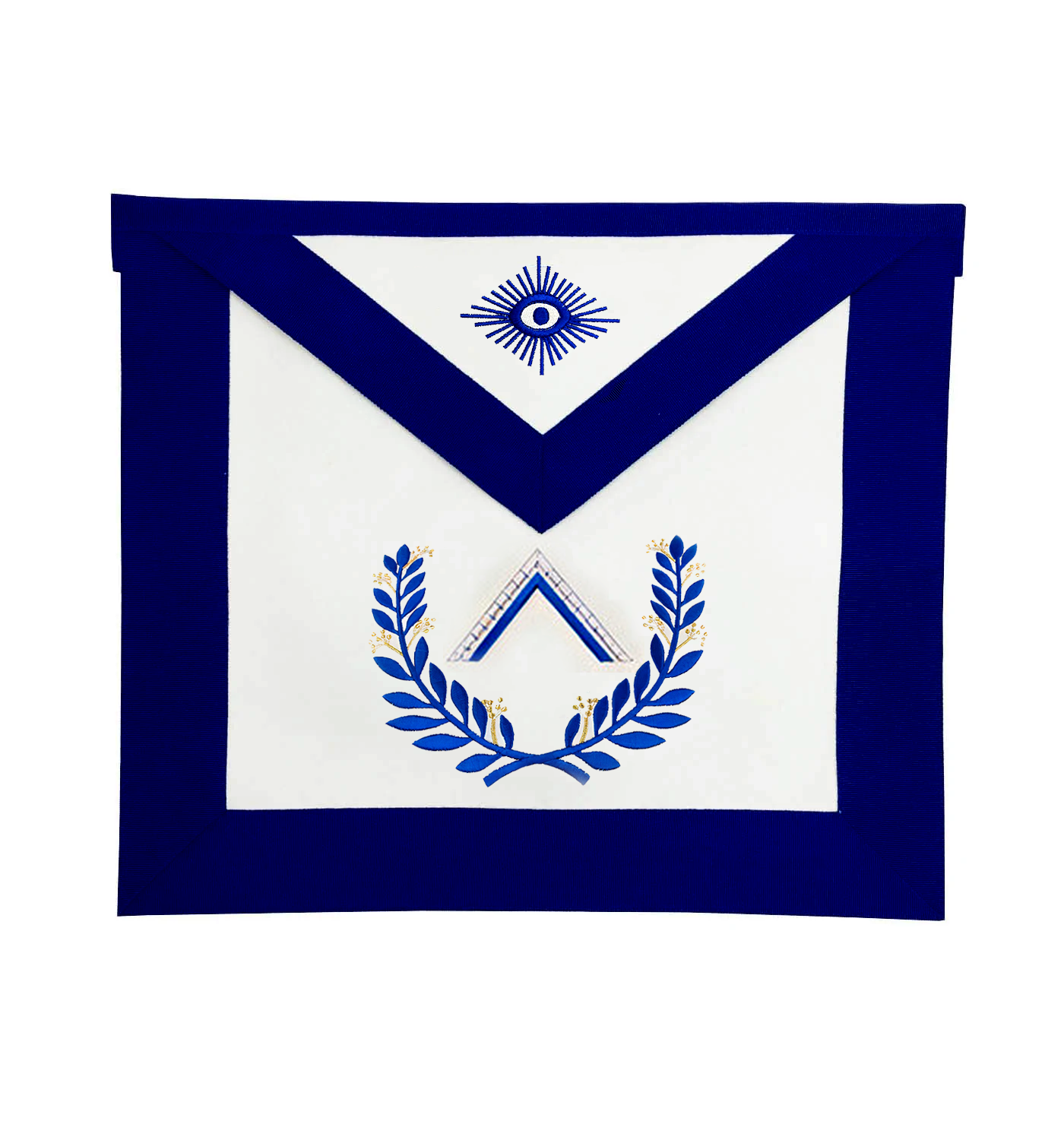 Worshipful Master Blue Lodge Officer Apron - Royal Blue Wreath Embroidery - Bricks Masons